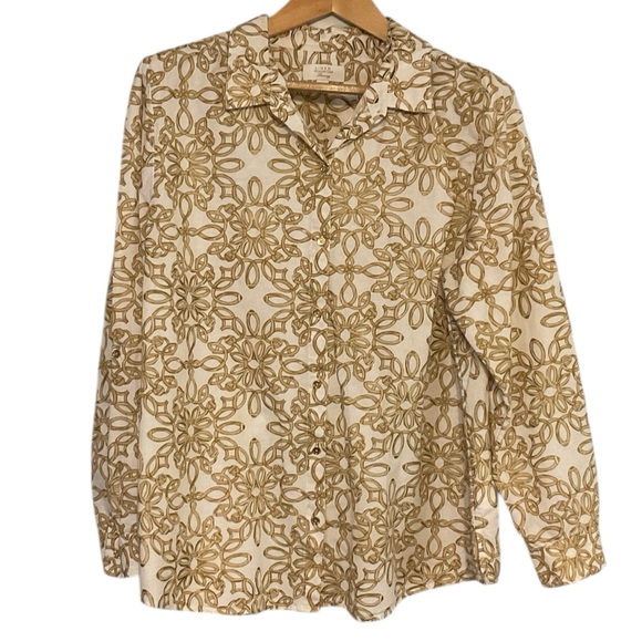 Charter Club Luxury Linen Shirt with Gold Pattern size XXL - Picture 2 of 10